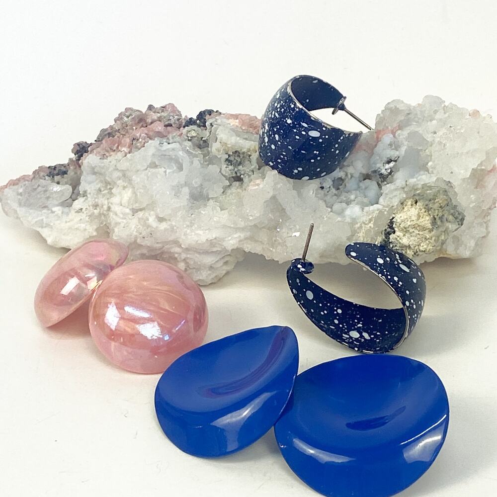 Bundle of 80s Earring Lot Colorful Button Earrings Pink and Blue